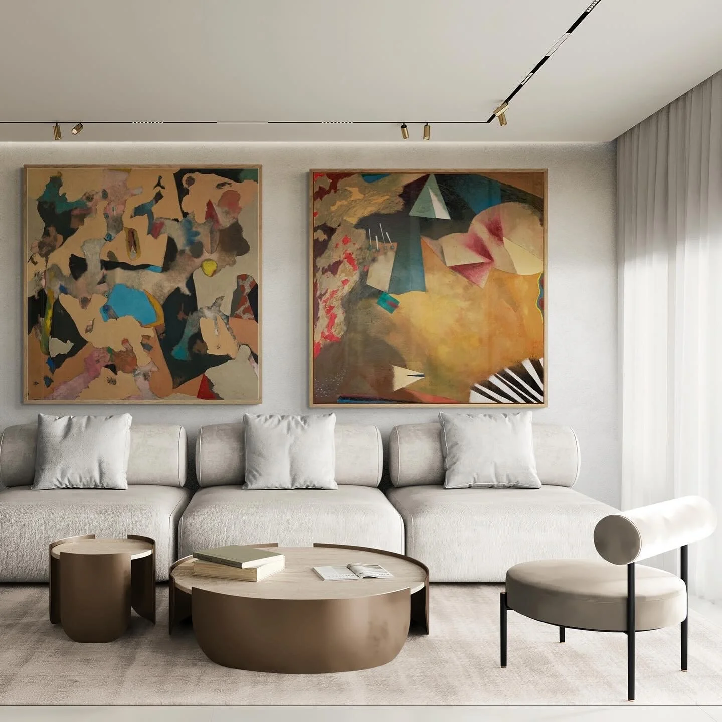 Bill Shields
"Playgrounds" (1996)
Oil on panel
48" x 48" & 
"Blue Heaven" (1997)
Oil on canvas
48" x 48"