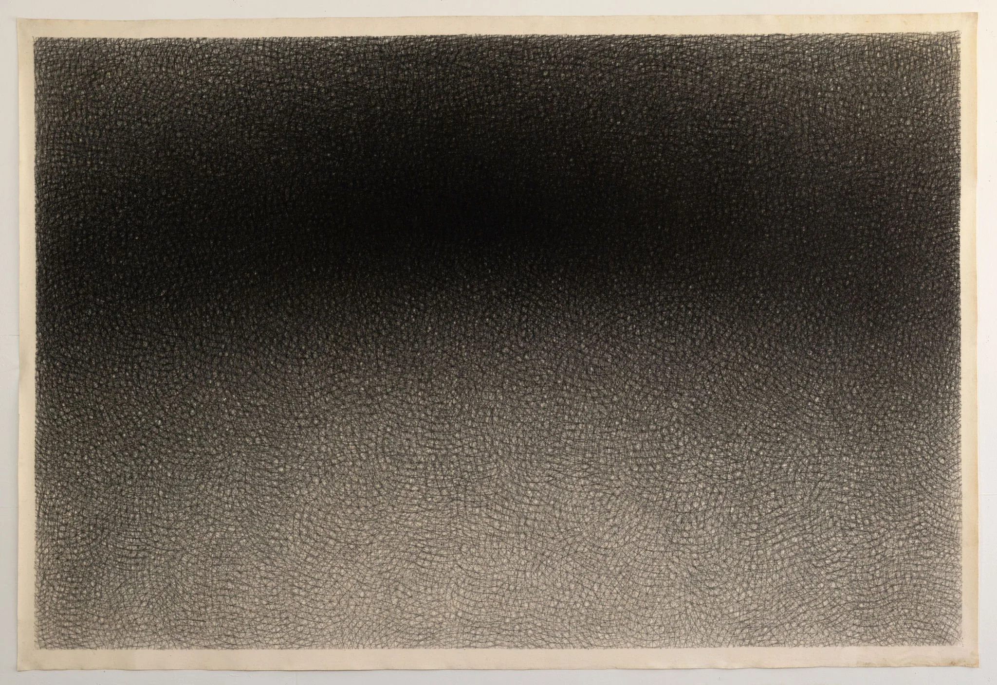 Jack Scott "Black Arc, High Arc" Charcoal Cross-Hatch Drawing on Canvas, 1976 Charcoal on unstretched canvas 60 x 90.25 in