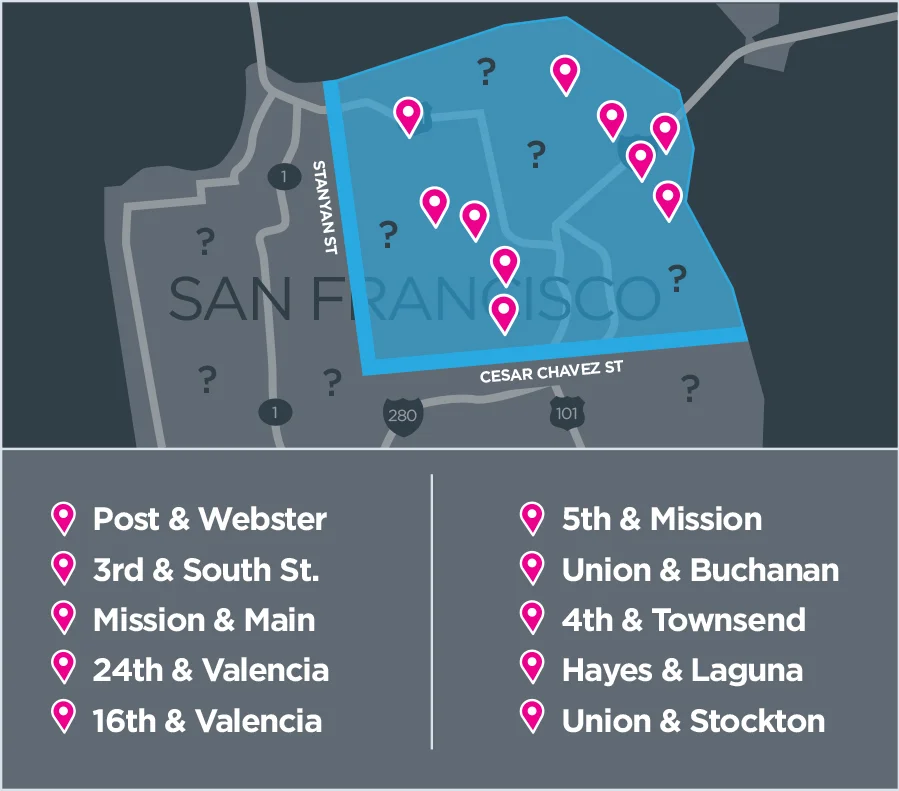 Lyft Line rides only. Rides must originate at a HotSpot intersection and end in the Drive Happy District to qualify for the $3 price. Drive Happy District boundaries are east of Stanyan St. and north of Cesar Chavez St. Promotion for a limited time only and subject to change.