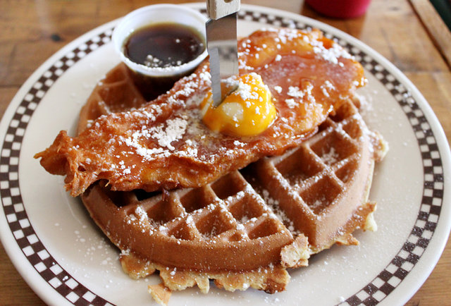 Cornflake Chicken and Waffle at Queens Comfort