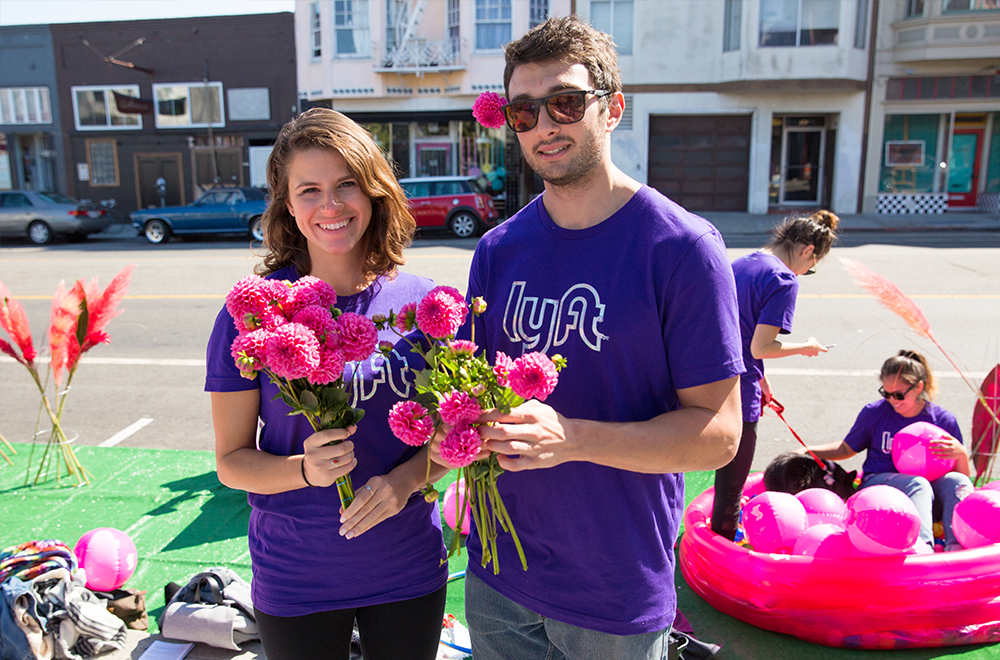 Our team also handed out these appropriately colored flowers to residents who walked by. 