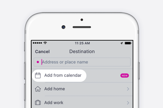When entering a destination, select ‘Add from calendar’
