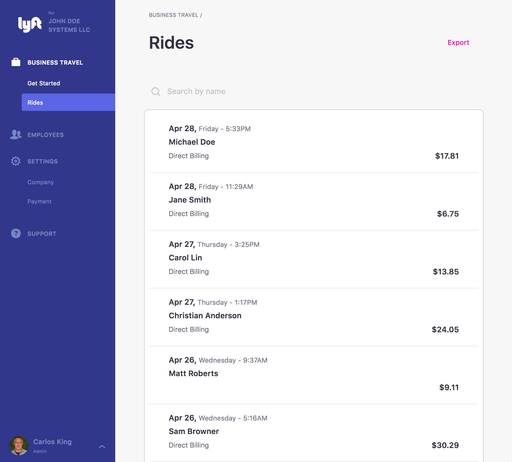 Review and monitor business rides taken by employees.