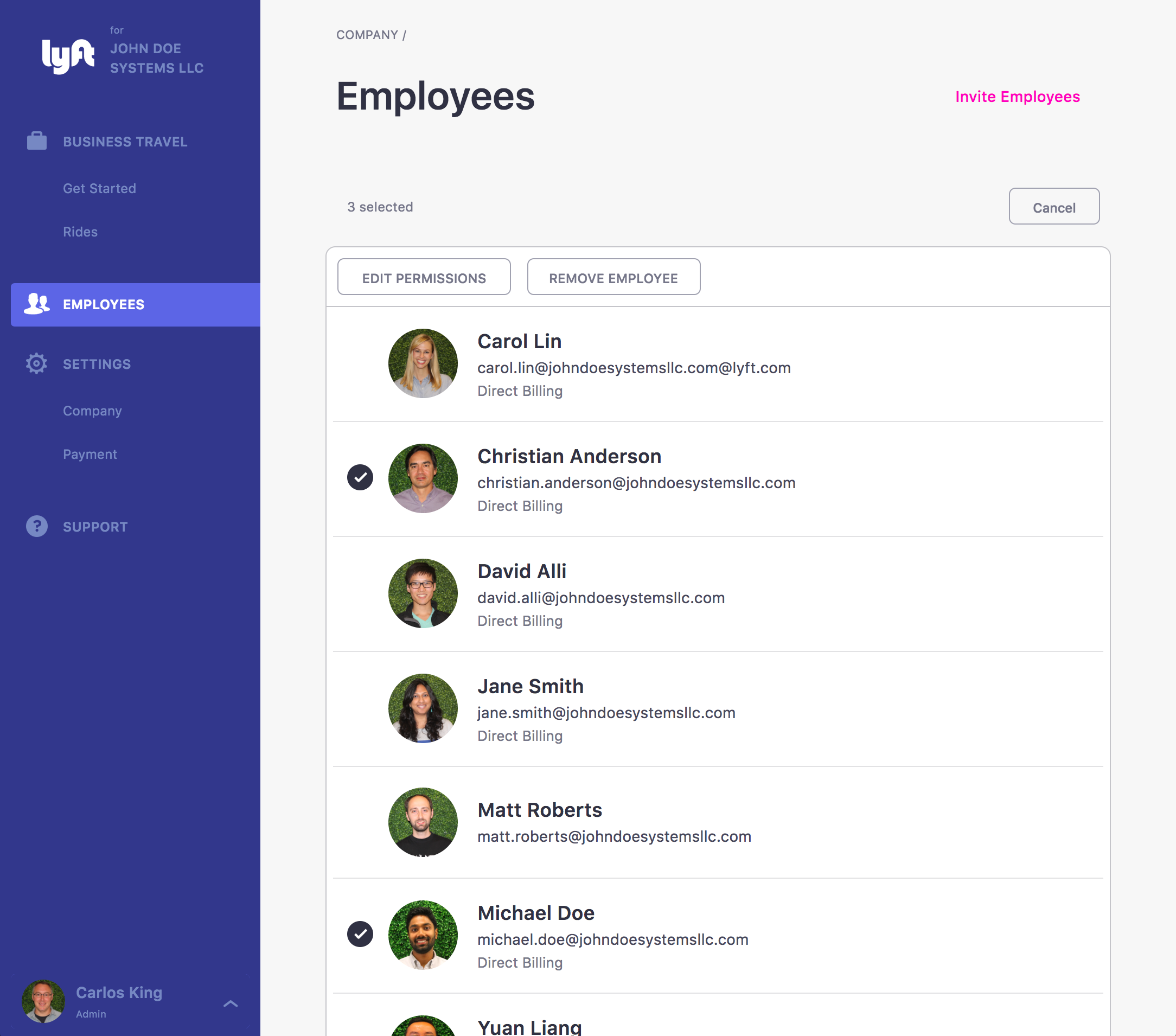 Manage employees and permissions.