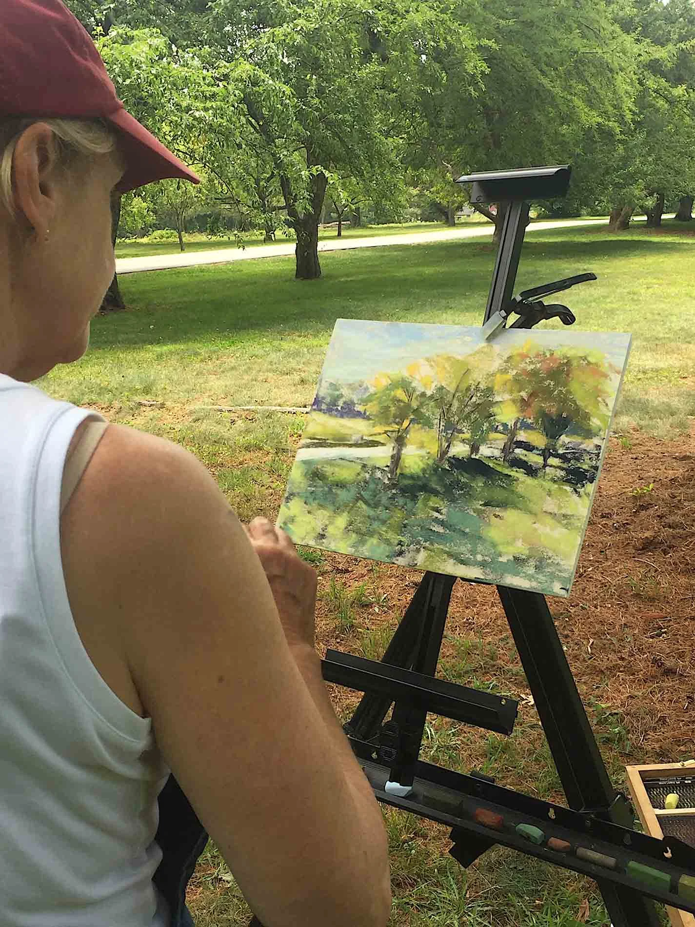 Student learning soft pastel painting from Michèle J. Kenna in Essex, MA.