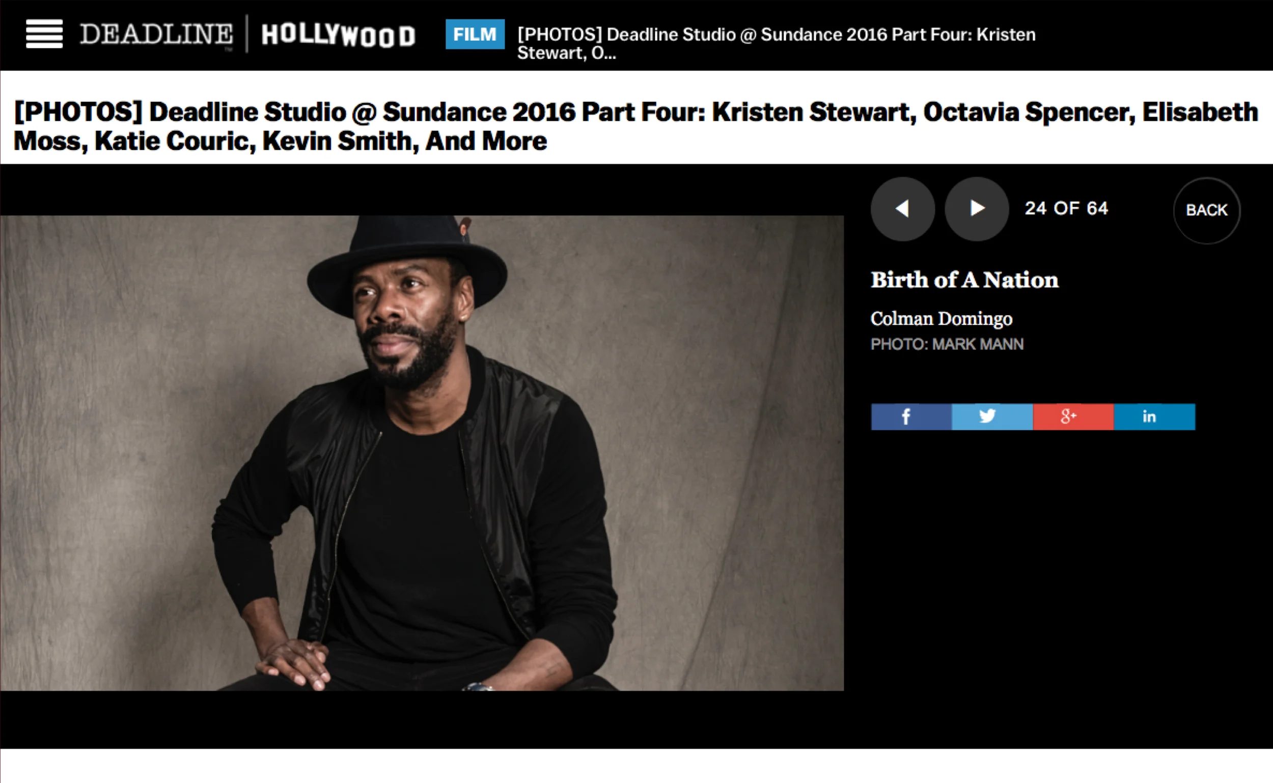 Deadline Hollywood Studio at Sundance 2016 | The Birth Of A Nation's Colman Domingo