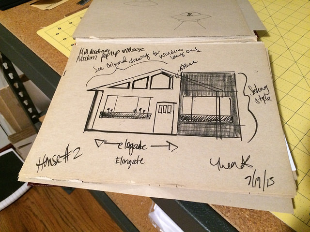 One of the many design phases for the Pop-up Houses. I also can't draw a straight line to save my ass. 