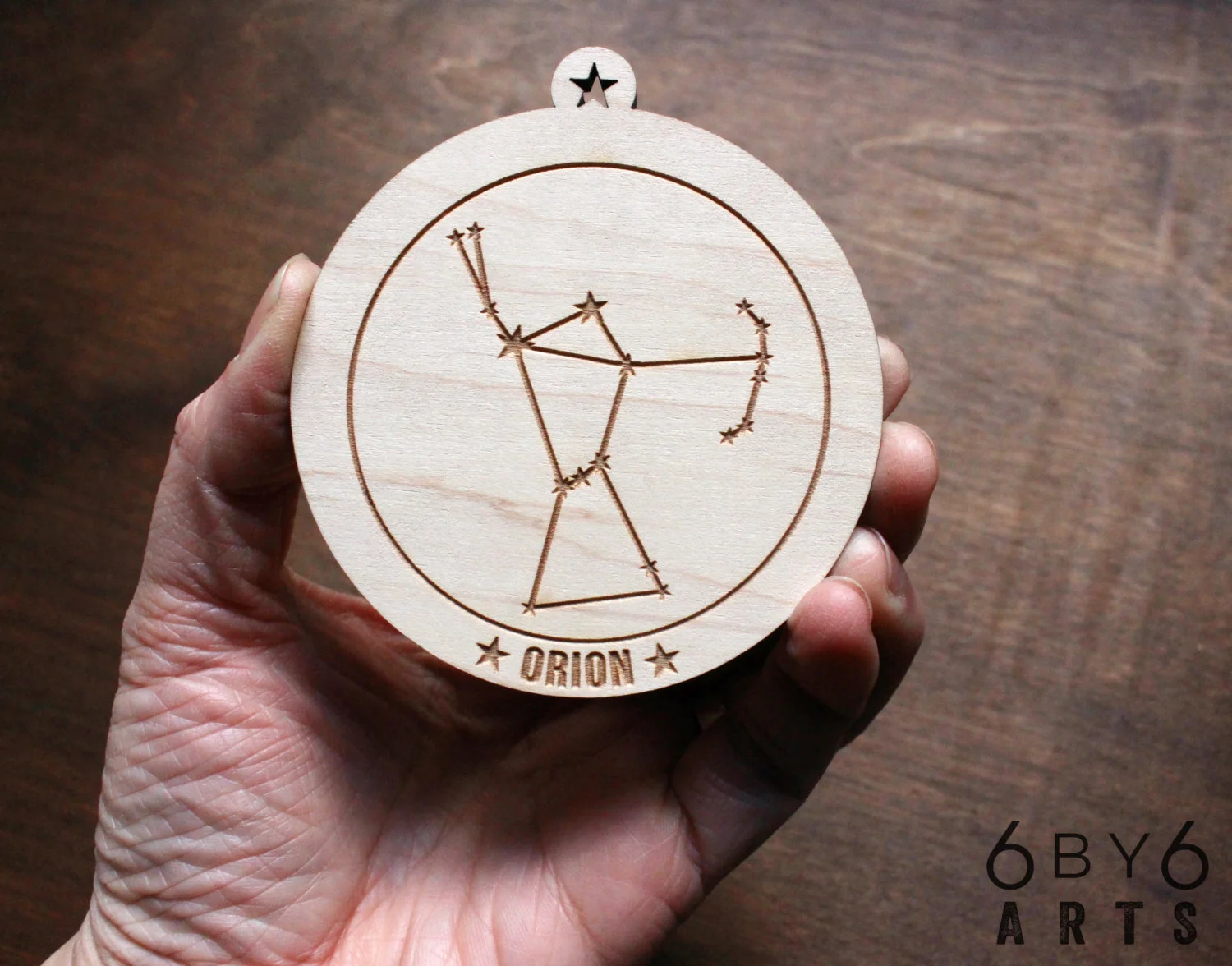 6 by 6 Arts | Laser Cut and Engraved Orion Constellation Wood Ornament 
