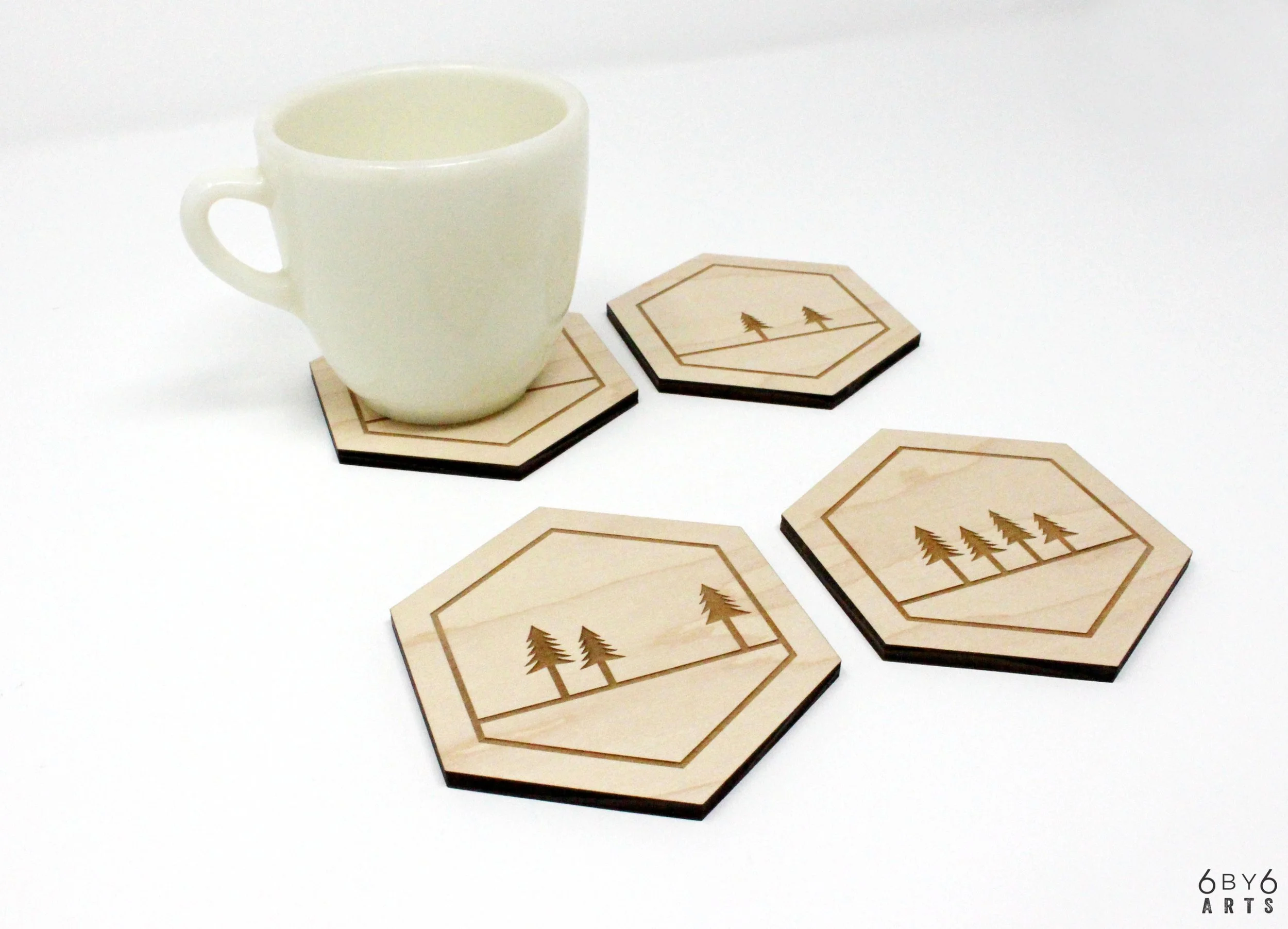 Hexagon Wood Coasters | 6 by 6 Arts