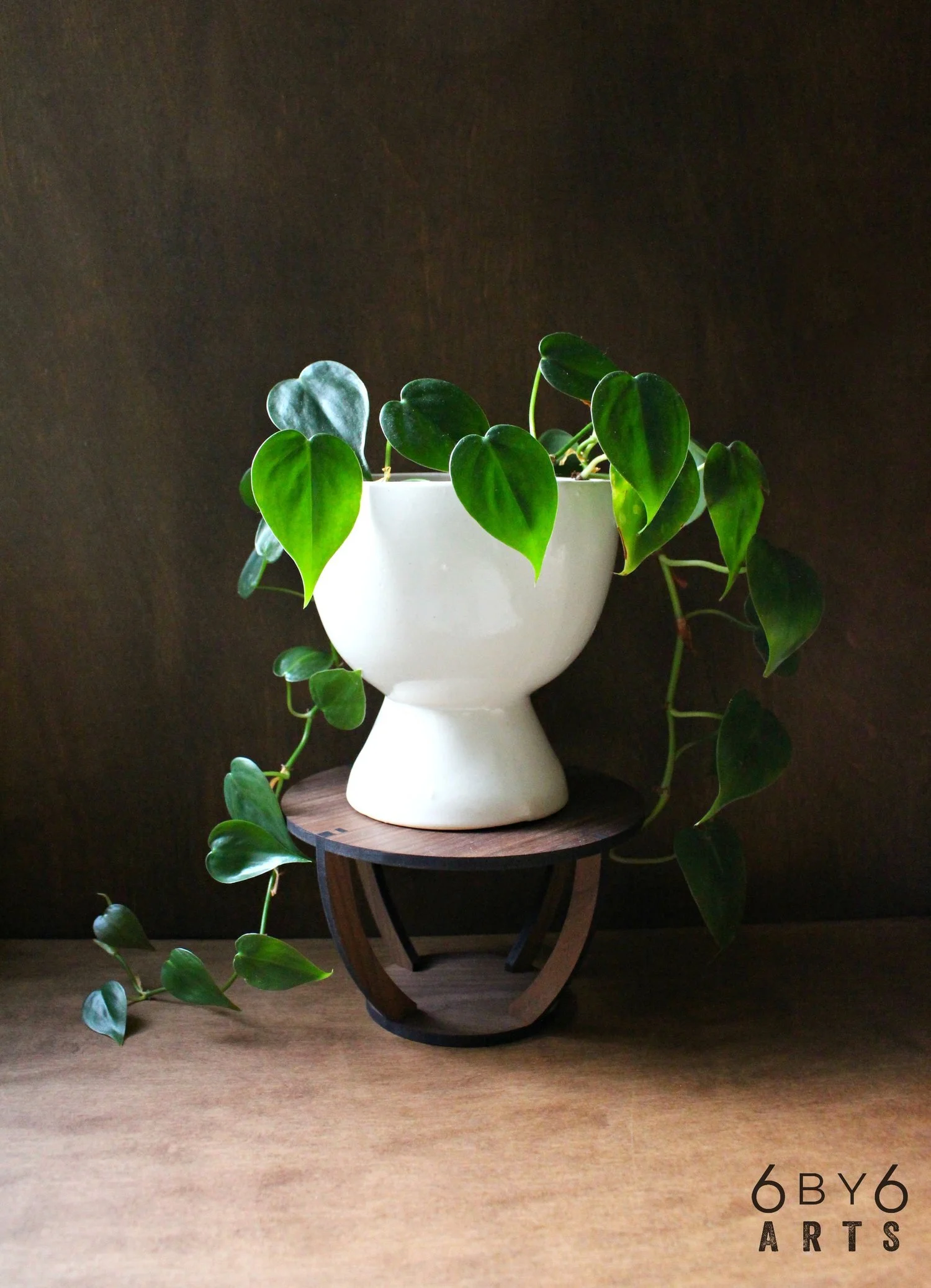 6 by 6 Arts Circular Walnut Wood Plant Stand