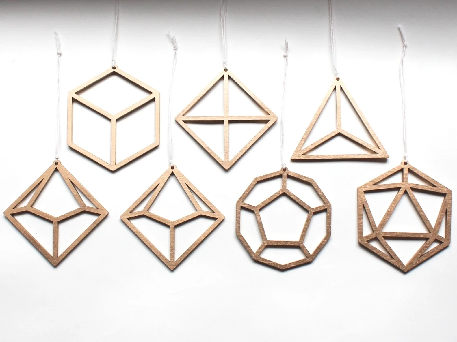 Dungeons and Dragons Geometric Dice Ornament Set | Laser Cut Geometric Wood Ornaments