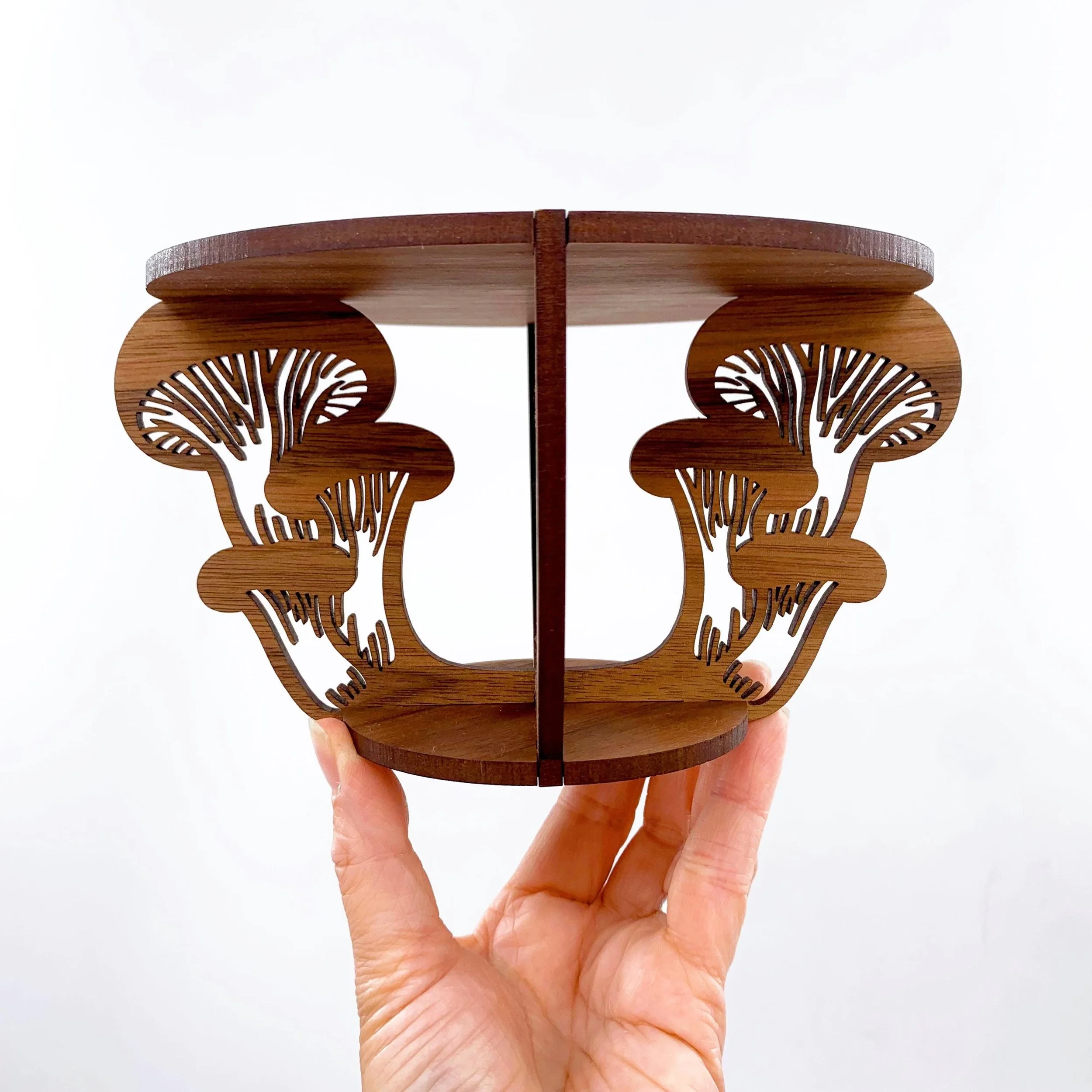 6 By 6 Arts Understory Mushrooms Indoor Walnut Wood Plant Stand