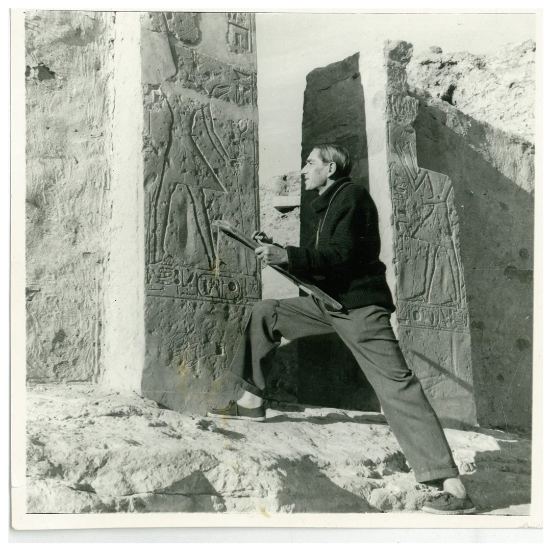 Greener as Egyptological artist at the tomb of Ramses II (Courtesy of the National Library of Australia)