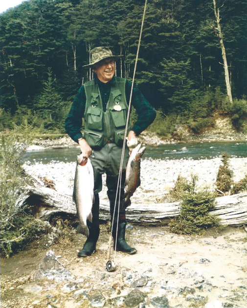 Sir David on the upper Rangitikei River, New Zealand, 1982