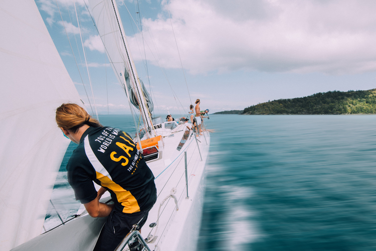 Sailing through the Whitsunday Islands.