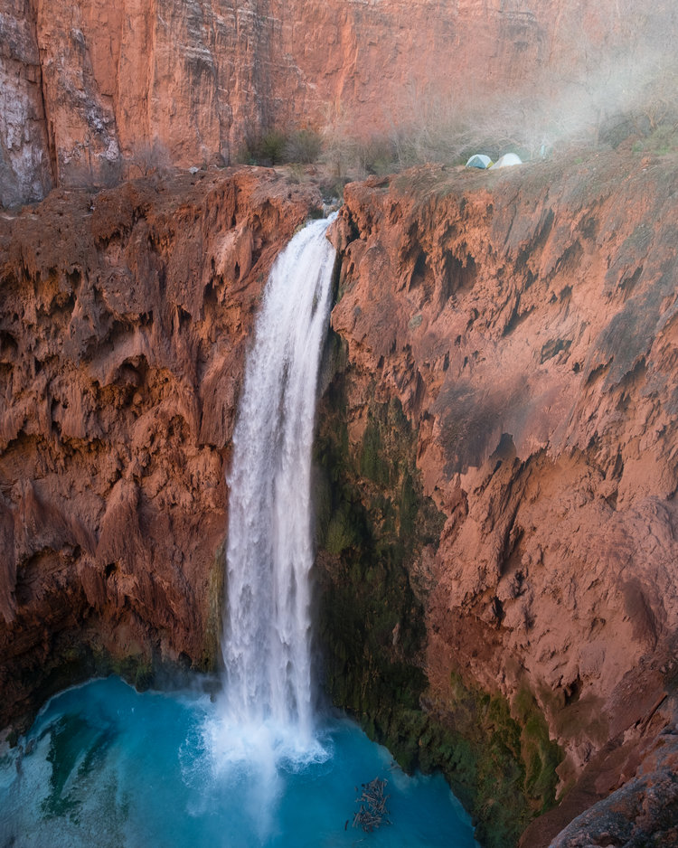 Our campsite above Mooney Falls in the late evening hours.