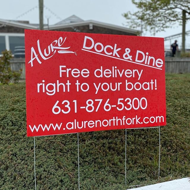 Pull up dockside and @alurerestaurant will bring your food out to your boat! Dock &amp; Dine! Look for the bright red sign.