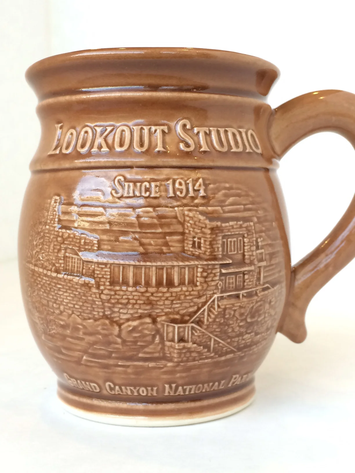 Grand Canyon Lookout Studio souvenir mug in brown