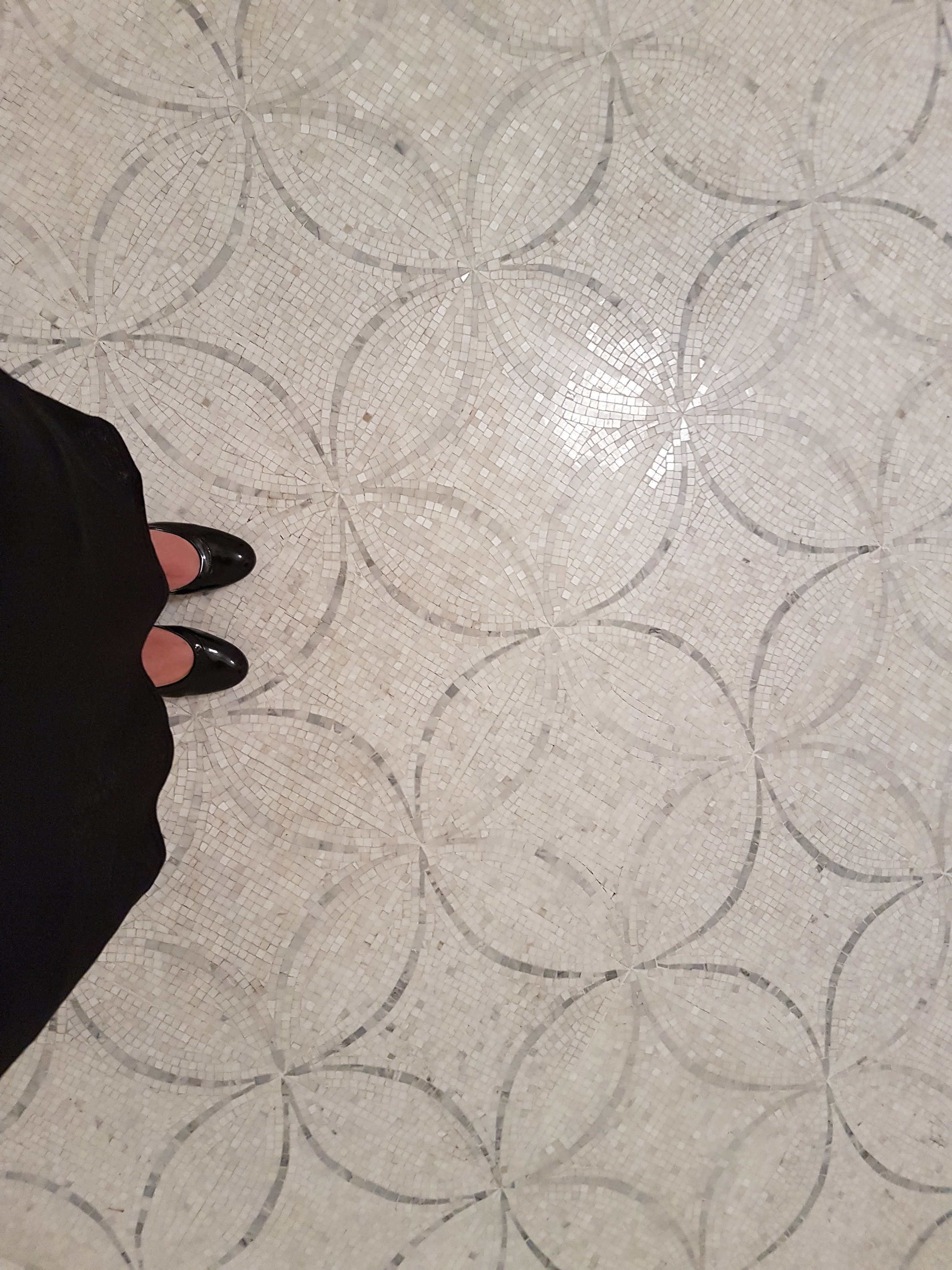 Tile floor in pool cabana.