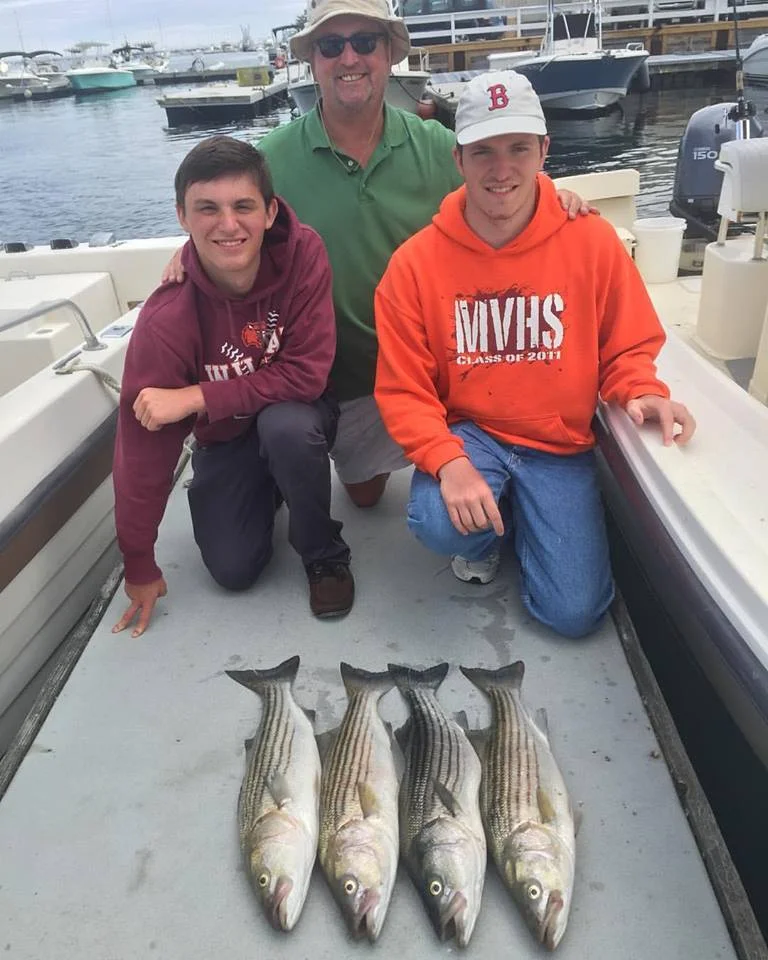 Striped bass fear the Donahues! Back on their second trip this season, the boys did work today with 6 keepers and about 30 fish! 