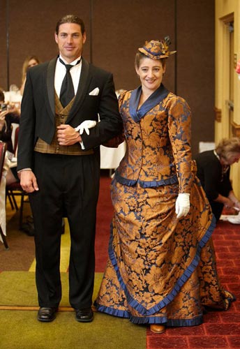 Here's Mary on the arm of Brooks Johnson, the cover model who escorted each author to the stage.