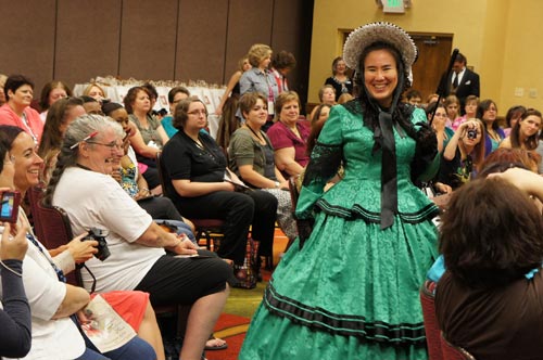 Her jade green dress matched her name.