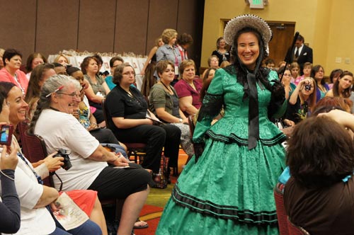   Her jade green dress matched her name.  