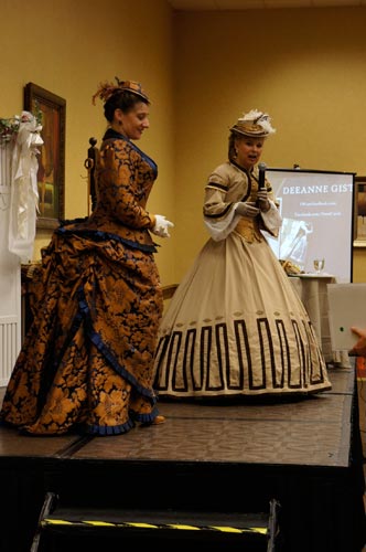 Author Mary Wine not only made her own costumes, she also made a gorgeous Victorian cloak to be given away as a door prize.