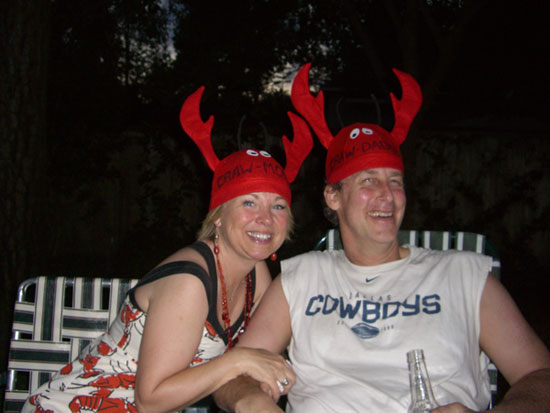   Greg and me in our Craw-Daddy &amp; Craw-Momma hats. :)  