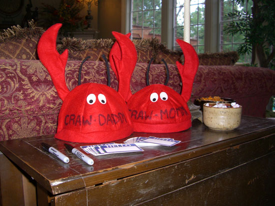   Our nephew brought Greg and I special hats this year. He labeled them "Craw-Daddy" and "Craw-Momma." LOL!  