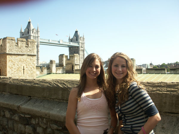   The girls visit Tower Bridge, built in 1894. The towers were built to house the giant machinery and counterweights needed to swing up the two halves of the bridge. A walkway was hung above the road so that people could still cross over when the bri