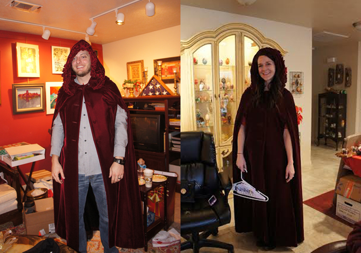 My nephew opened a red velvet cape, which was stolen by my daughter-in-law.