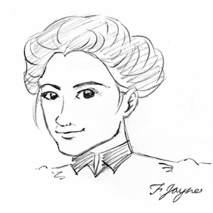 A rendering of Clara Driscoll by artist Monica Bruenjes (taking on the role of my heroine Flossie Jayne--who "signed" the piece.)