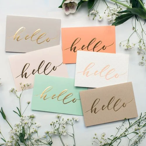 Adorable pastel note cards with metallic gold typography Ashley Buzzy Design .