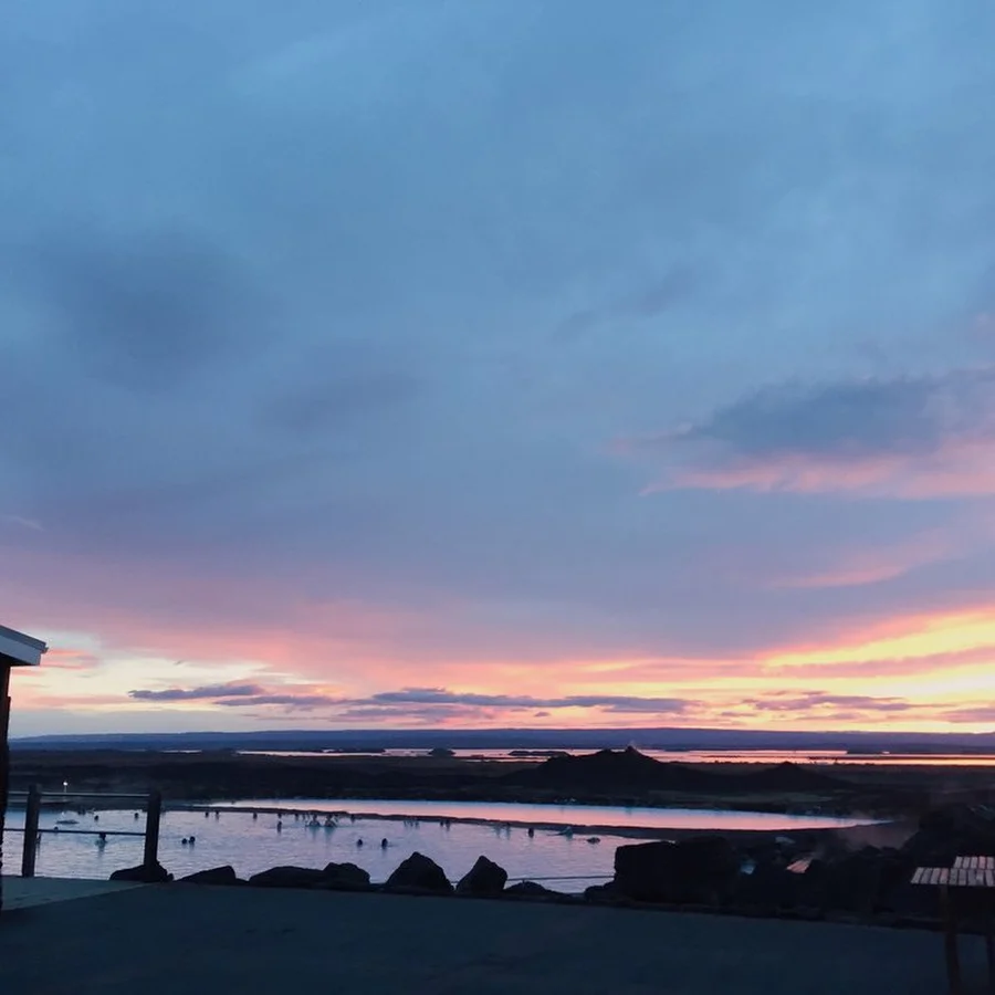 Myvatn Nature Baths at sunset.