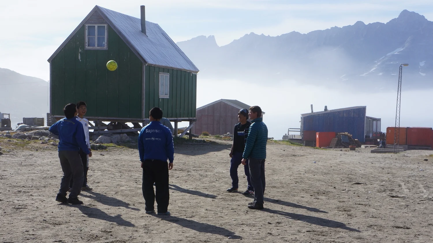 Playing soccer with the locals in Southeast Greenland