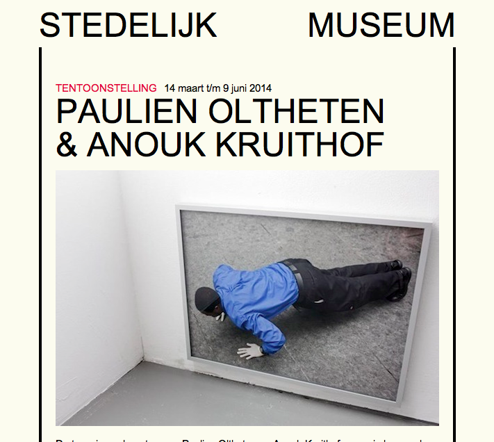 From March 14 till June 9th 2014
Paulien Oltheten & Anouk Kruithof
a duo presentation at Stedelijk Museum Amsterdam in rooms 28 and 29. My exhibition is called ‘Within interpretations of a wall’ and HERE you can find more information and the press release.