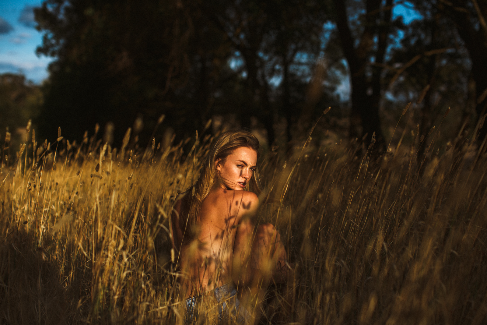 Fine Art Nude Girl In Grass Field