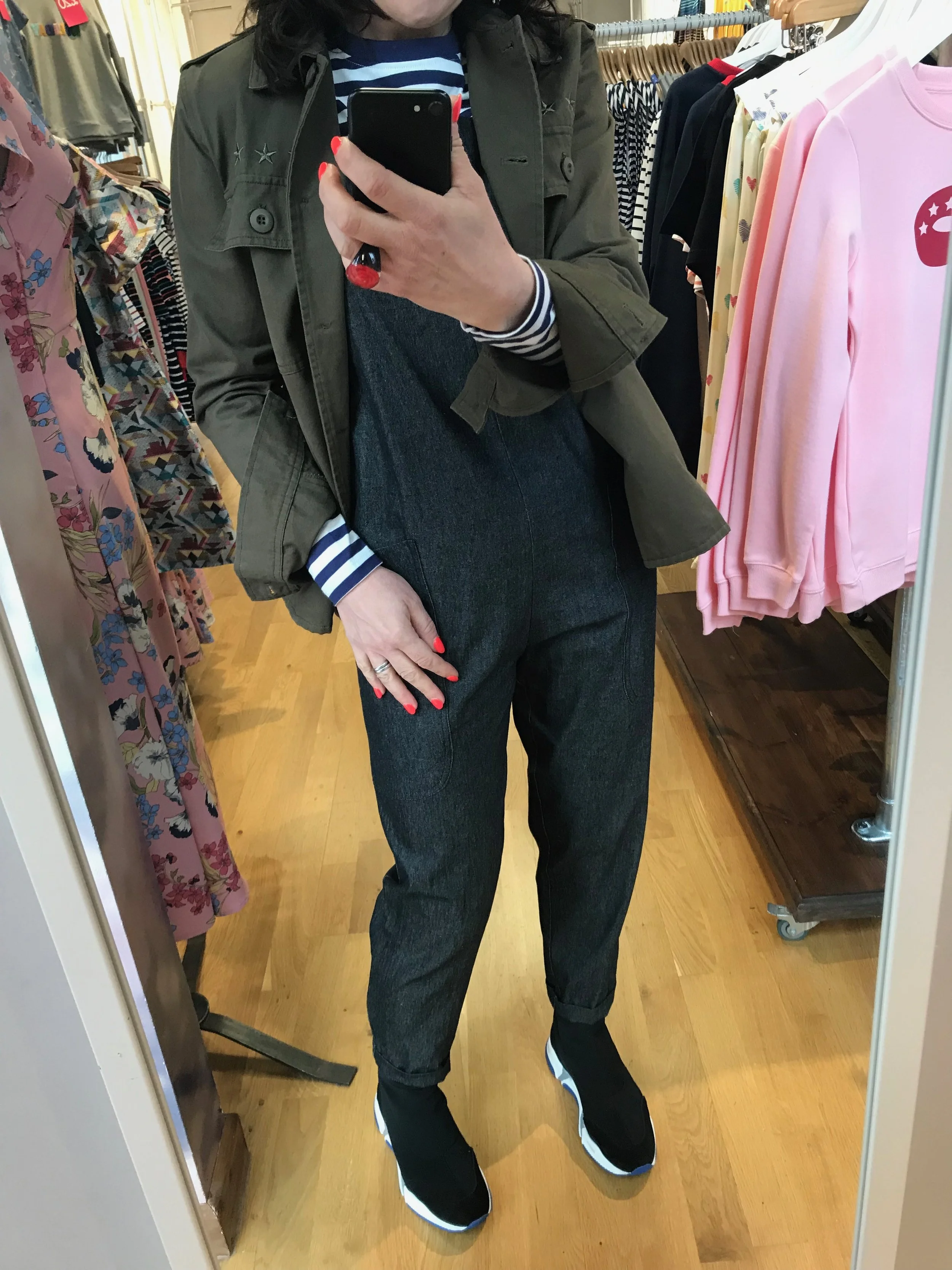 Rowan Apron Dungarees / Brunswik Breton Stripe Khaki Shirt