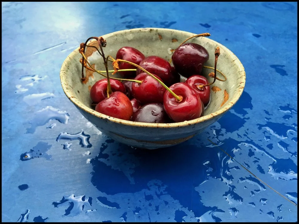 Cherries in the rain at home