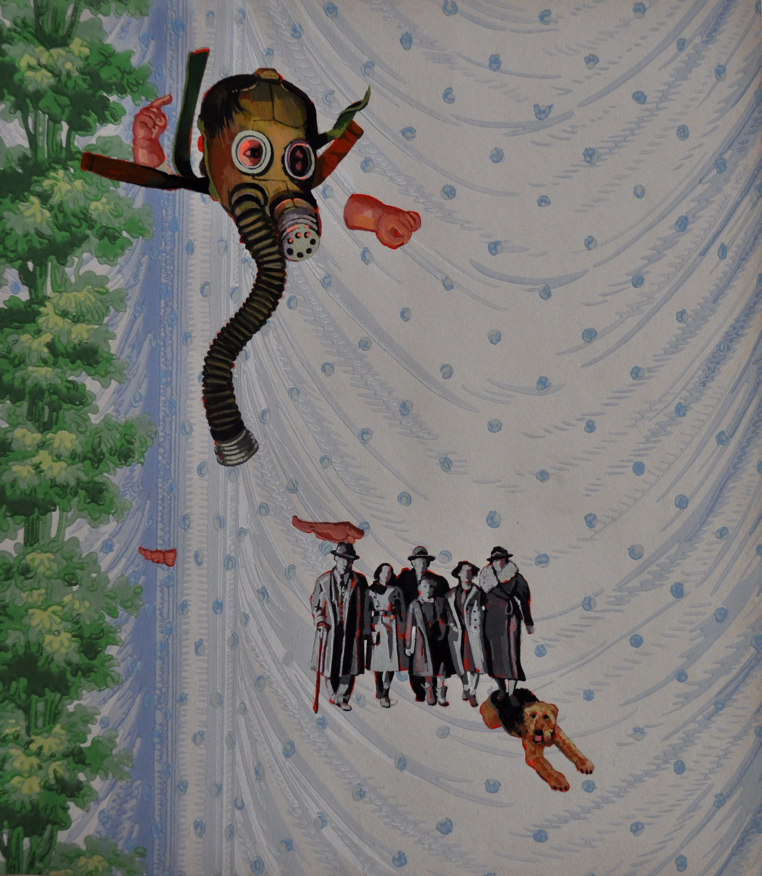 Don't Mention The War -  Charge     gouache on paper  16x20"