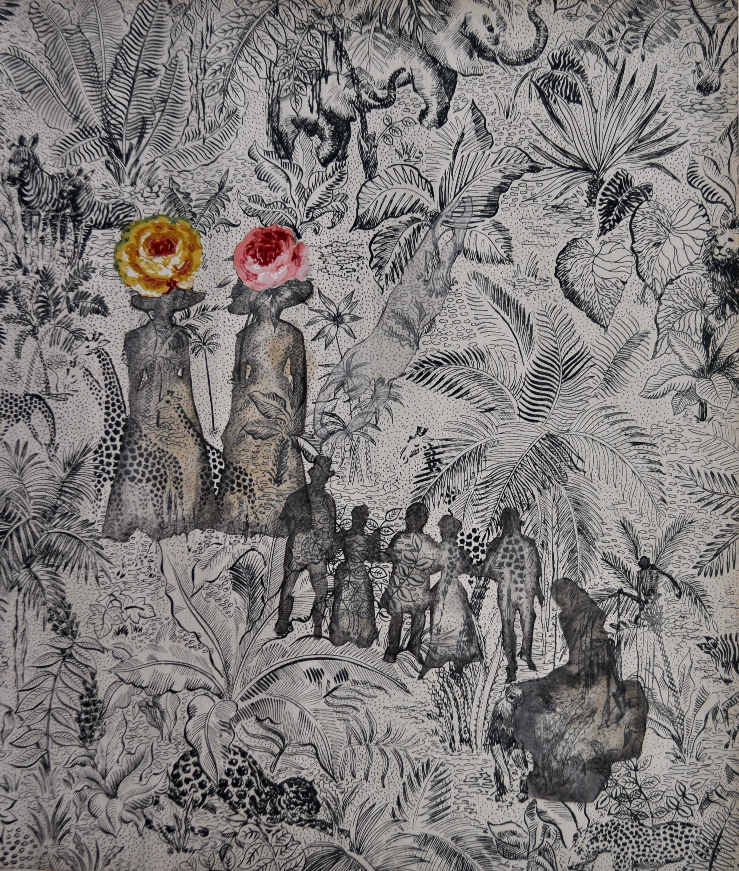 Don't Mention The War - It's A Jungle Out There     gouache on paper  16x20"