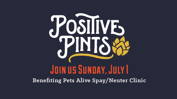 Let's raise a glass (and raise some money) for a great organization! Join us in the taproom on Sunday, July 1 between 2-5 PM and a dollar from every pint sold will benefit the work of Pets Alive Non-Profit Spay / Neuter Clinic. About Pets Alive: Pets Alive provides the compassionate solution to end the unnecessary euthanasia of cats and dogs by offering affordable, high-quality spay/neuter services. Pets Alive improves the health and well-being of cats and dogs by partnering with the animal welfare community to provide life-saving programs and compassionate solutions to pet overpopulation. About Switchyard Brewing Positive Pints: Switchyard provides an opportunity to local nonprofits to raise awareness and fundraise in the taproom. Positive Pints takes place every Sunday in the Switchyard taproom; from 2-5 p.m. One dollar from every pint sold will be donated back to that month's organization. To inquire about our community projects, or to get your organization on our calendar, visit http://www.switchyardbrewing.com/community Facebook Event: https://www.facebook.com/events/614995542184197/