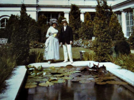 Woodrow and daughter Edith Wilson in a rare color photo of the White House East Garden which daughter Margaret helped facilitate after her Mother's death. photo: Library of Congress