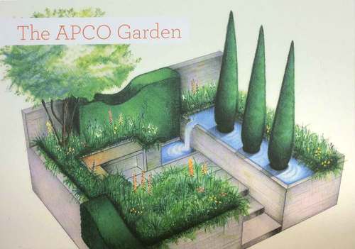 Perspective illustration of garden from RHS catalog.