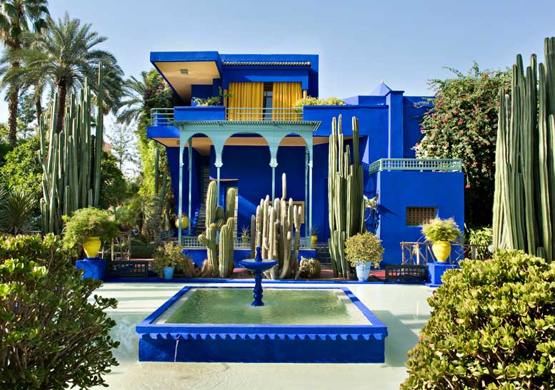 The Marjorelle garden in Marrakesh, Morocco is a garden bathed in cerulean blue . Designed by artist Jacques Marjorelle, this garden became the home of Yves St. Laurent. After St. Laurent's and his partner's passing it became the Islamic Art Museum and Botanical Garden. photo©Nicolas Mathéus, thedesignphile.com