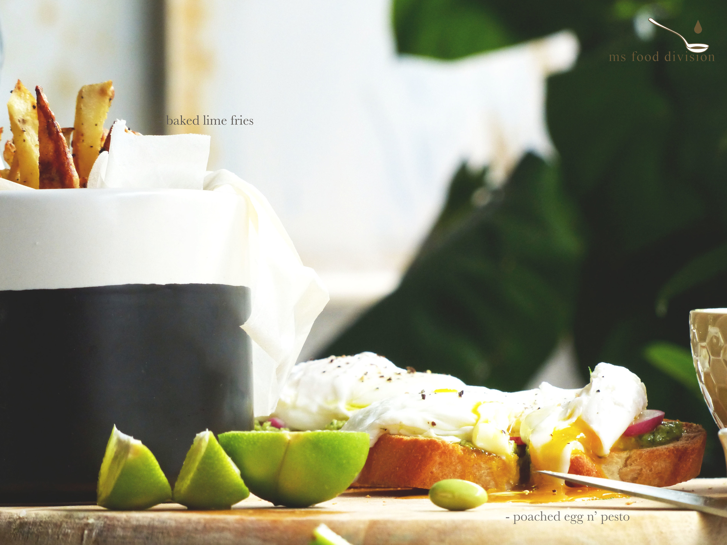 I paired the egg and pesto sandwich with lime fries and recipe is here.