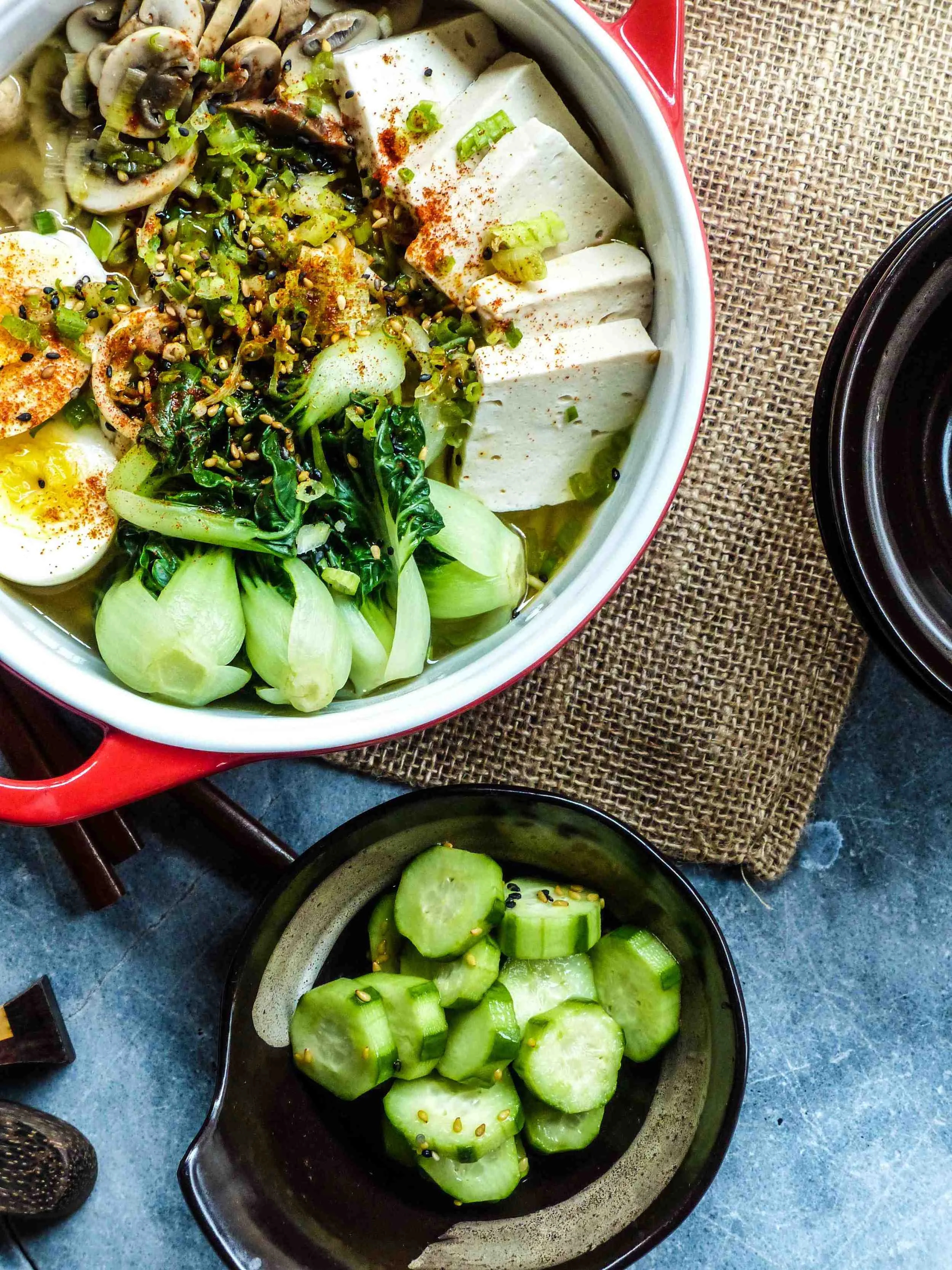 Miso soup base is much healthier and tastier. All you need to add is some fresh greens. You can always substitute for your favorite Asian noodle. 