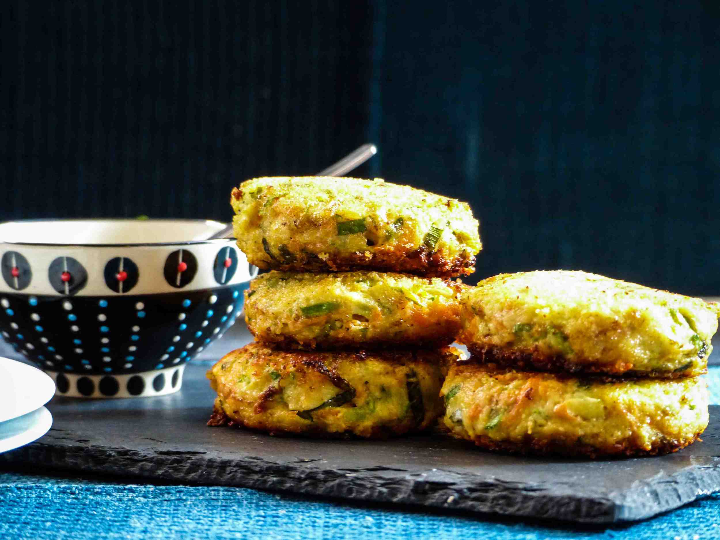 cheesy chinese zucchini and carrot patties with sweet and spicy sauce