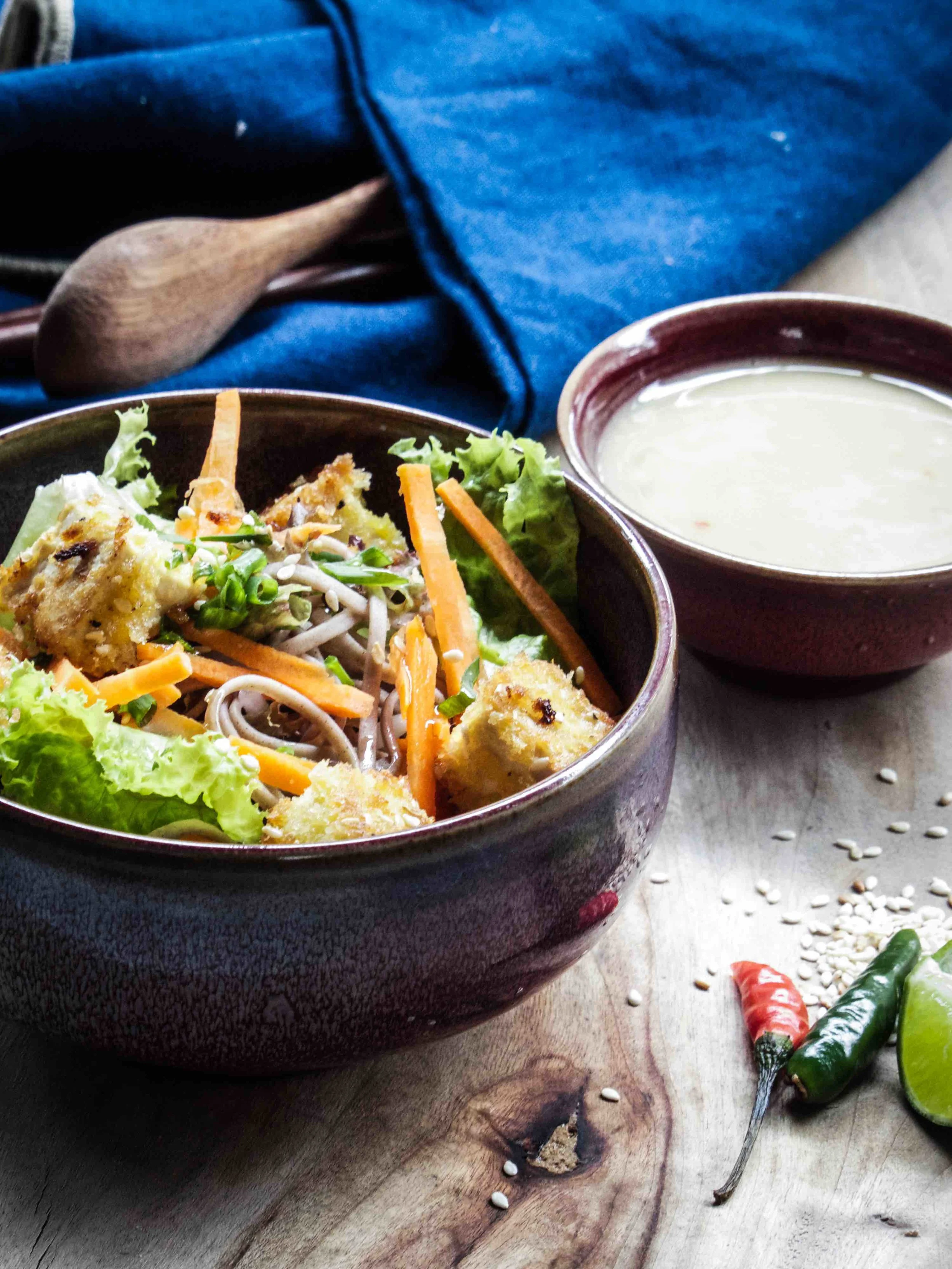 Crispy Tofu & Soba Salad with Spicy Miso-Lime Dressing